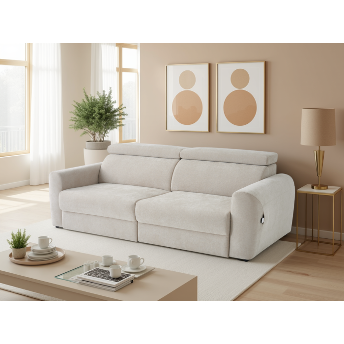 HALVORA Fabric 3 Seater Electric Recliner Sofabed - Beige