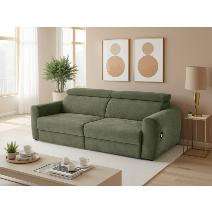 HALVORA Fabric 3 Seater Electric Recliner Sofabed - Green