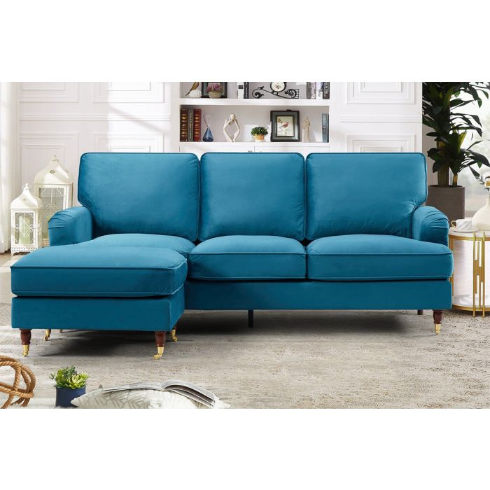 VELARO Velvet 3 Seater Reversible Corner Sofa - Teal