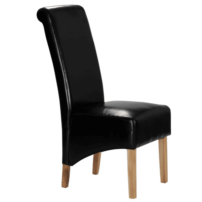 Kolachi Bonded Leather in Solid Oak Legs Dining Chairs Set of 2 - Black