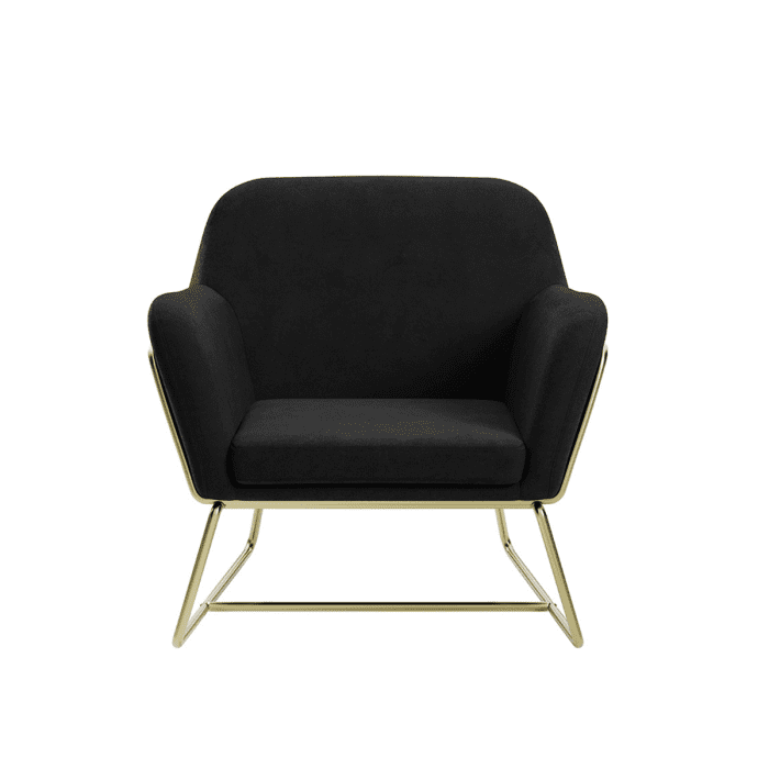 Winchester Armchair With Brushed Gold Legs - Black Velvet