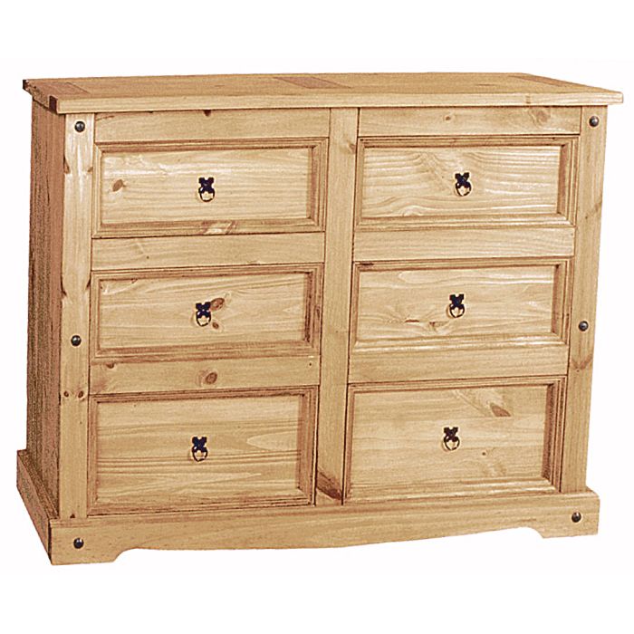 Pine Finish Chest of Drawers - CARLISLE Large Chest  6 Drawers