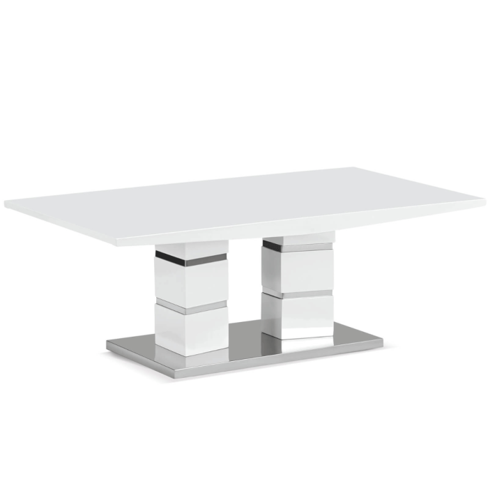 Okehampton High Gloss White Coffee Table - Contemporary Elegance with Stainless Steel Accents