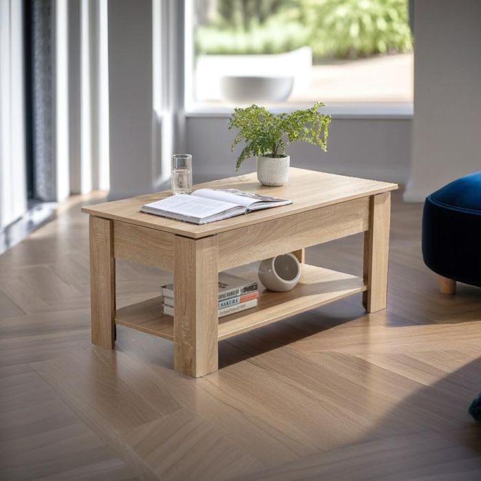 SOLIVERN Coffee Table Lift-Up Wooden Table with Hidden Storage - Rustic Brown