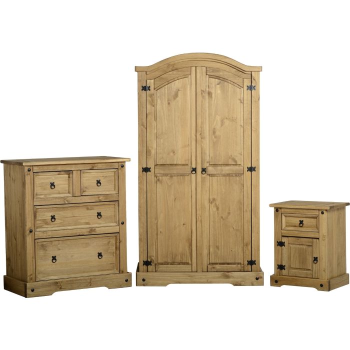 Wardrobe Set - CLACTON Bedroom Set Distressed Waxed Pine 53cm