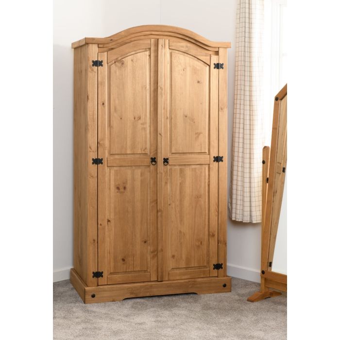 Wardrobe - CLACTON 2 Door Wardrobe Distressed Waxed Pine 103.5cm