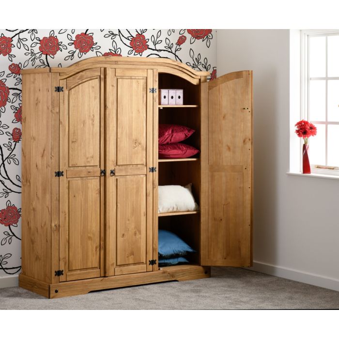 Wardrobe - CLACTON 3 Door Wardrobe Distressed Waxed Pine 151.5cm