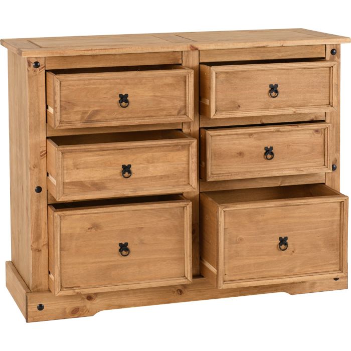 Pine Finish Chest of Drawers - CLACTON Large Chest  6 Drawers  Double Chest