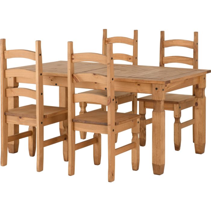Corona Extending Dining Set (4 Chairs) - Distressed Waxed Pine