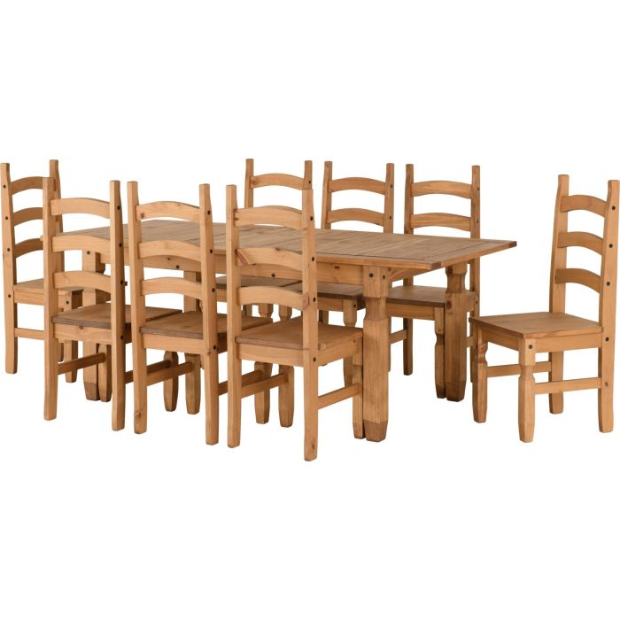 Corona Extending Dining Set(8 Chairs) - Distressed Waxed Pine