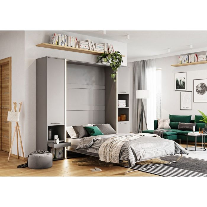 ArtNest Vertical Wall Bed 90cm with Storage Cabinet - Grey Matt