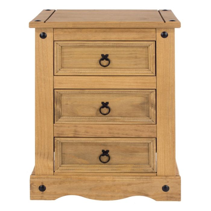 Corona Pine 3 Drawer Bedside Cabinet - Waxed Pine