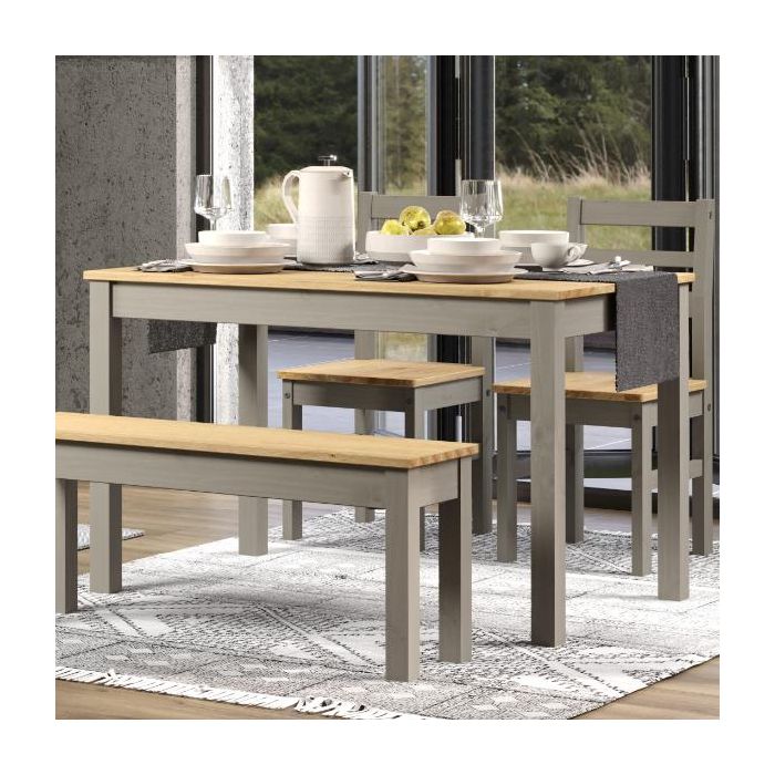 Ethans Large Dining Table with 2 Chair and Bench Set - Grey