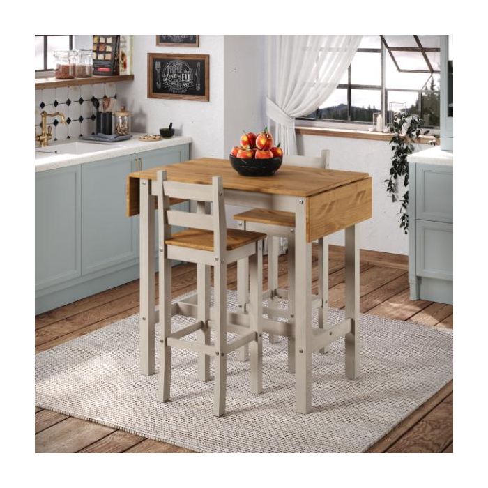 Ethans Compact Drop Leaf Bar Table with 2 Chairs - Grey