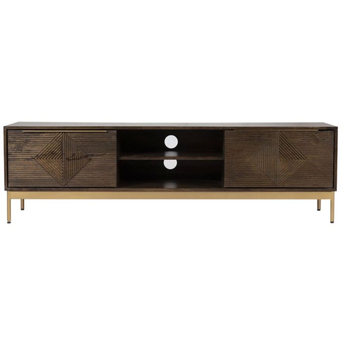 Cristina Grooved Design Large TV Unit with 2 Doors and 2 Shelving Section - Mango Dark Finish