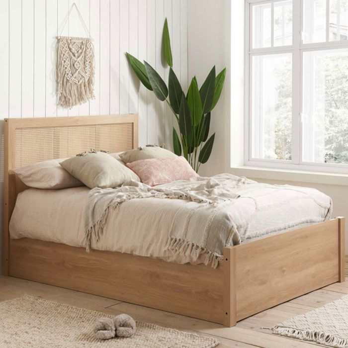 Wexford Rattan Ottoman King Bed in 150cm - Oak