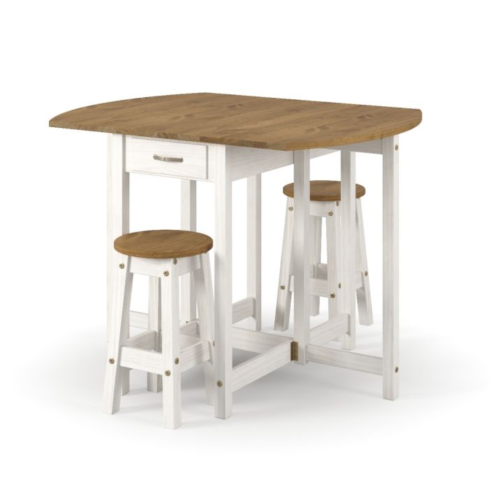 Ethans Oval Breakfast Drop Leaf Gateleg Table and 2 Stool Set - White