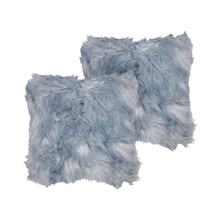 Set of 2 Faux Fur Cushions 42x42cm Blue