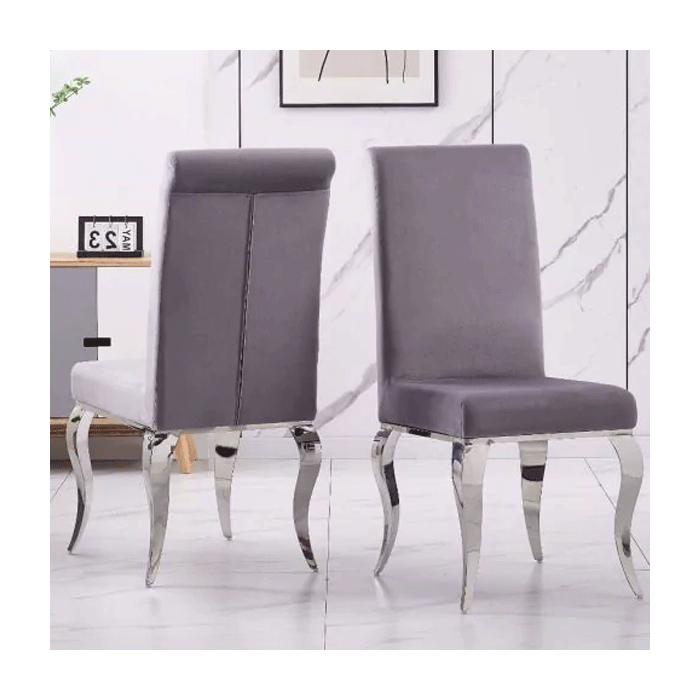 Brighton Grey Fabric Dining Chair in Silver Stainless Steel Frame - Set of 2
