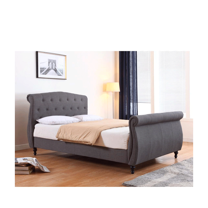 Sleep in Luxury Lompoc High Footend Bed Frame in Dark Grey Linen - Double