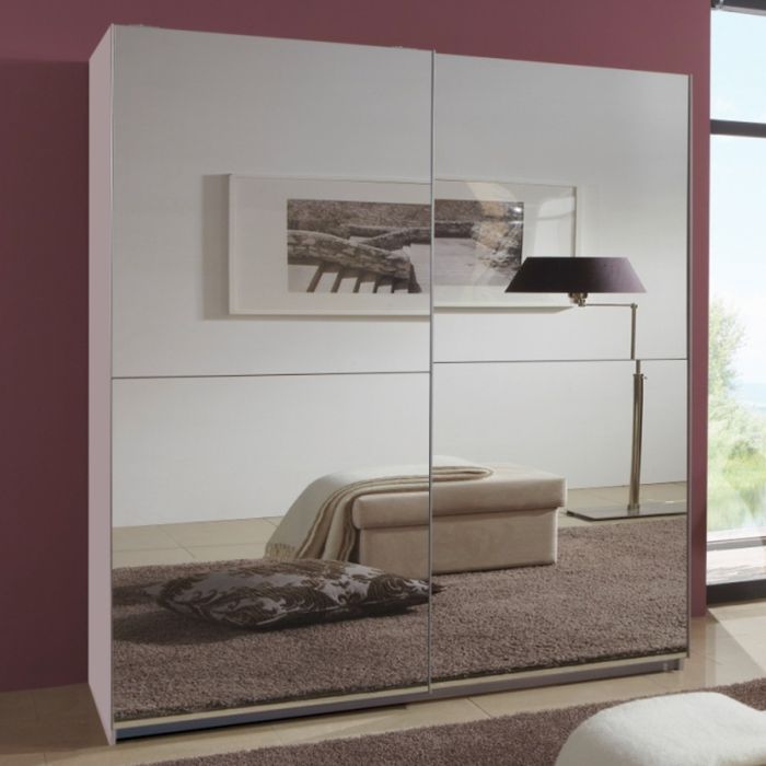 Quinn 2 Door Fully Mirrored Sliding White Wardrobe - 180cm