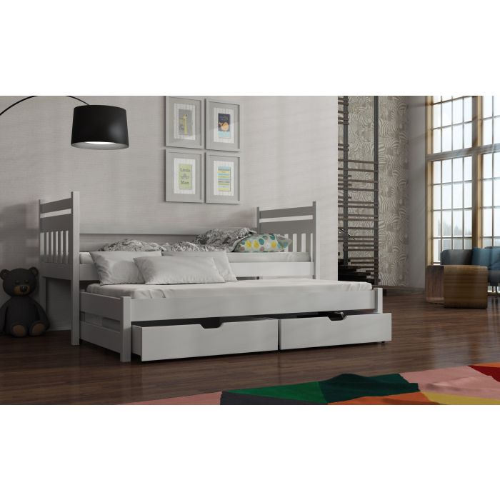 NEIL Wooden 2 Drawers Storage Double Bed with Trundle and Bonnell Foam Mattress - White
