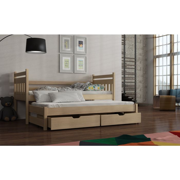 NEIL Wooden 2 Drawers Storage Double Bed with Trundle - Pine