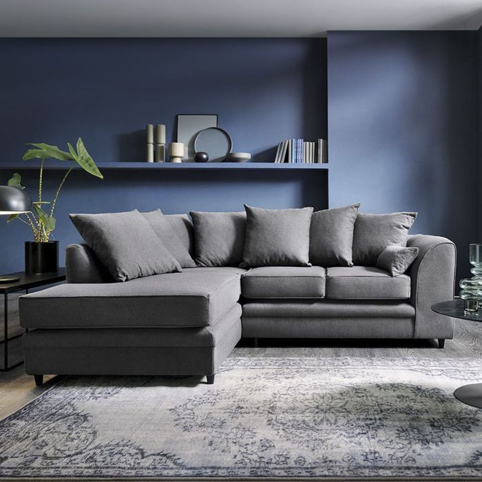 DOROTA II Linen Fabric 4 Seater L Shaped Corner Sofa - Dark Grey, Left Hand Facing