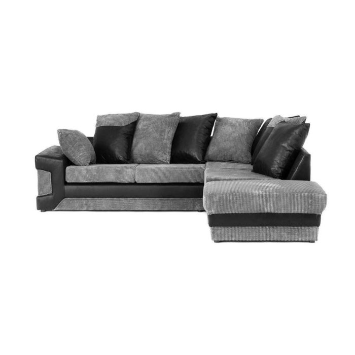 DENZEL Jumbo Cord 5 Seater L Shaped - Right Hand Facing Corner Sofa - Black and Grey