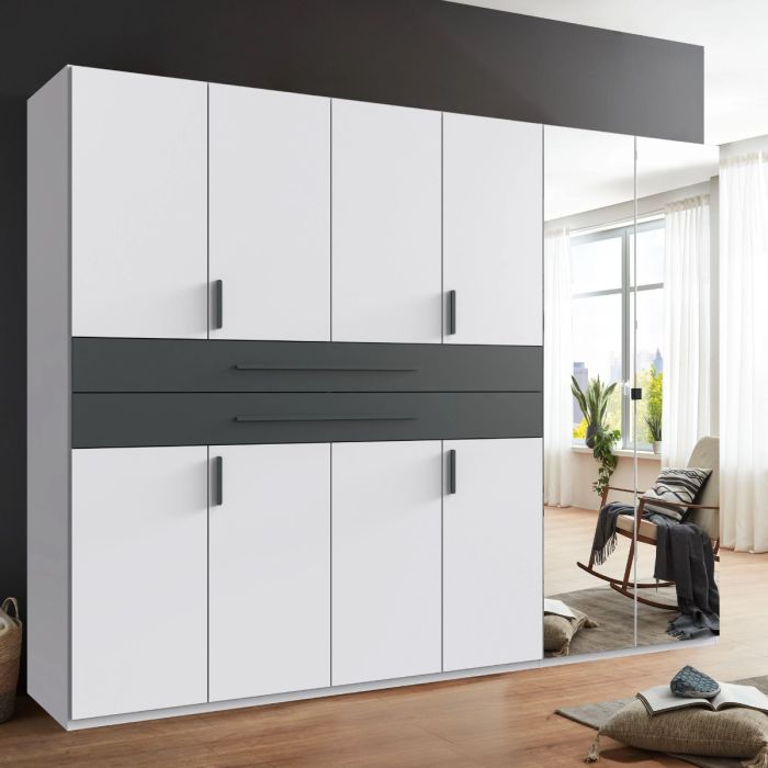 DEXO 6 Door Mirrored Wardrobe with 2 Drawers White - 270cm