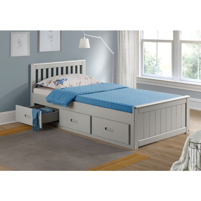 Single Bed - LISSON 3ft Wooden Bed with Storage Drawers Grey