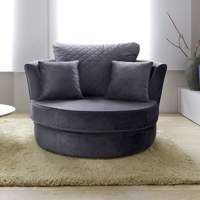 Chic Velvet Swivel Chair - Dark Grey