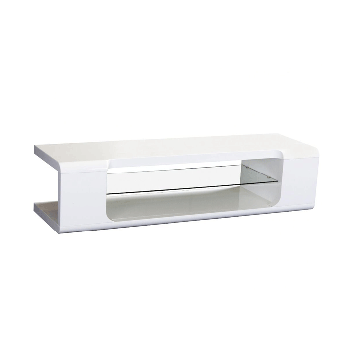 Longmont TV Unit  High Gloss Stylish Entertainment with Central Glass Display - White