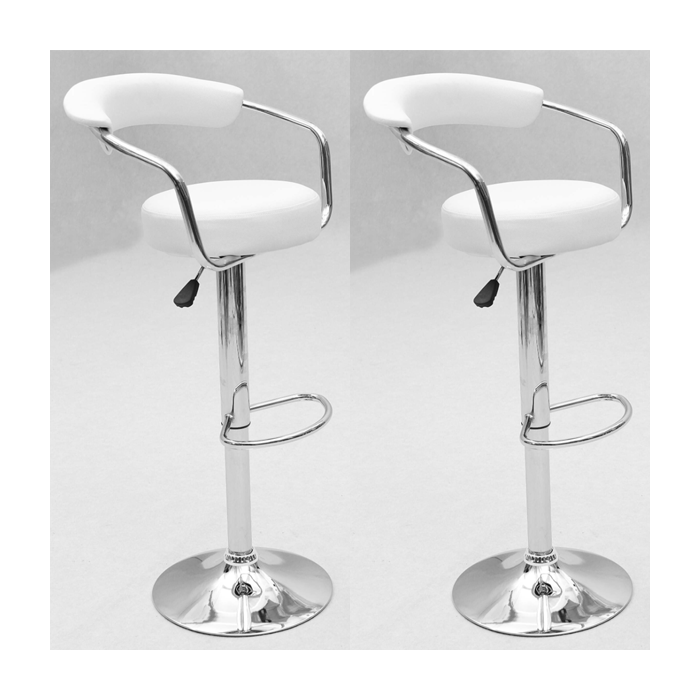 Rochdale Chrome Bar Stool Pair with Adjustable Features - White