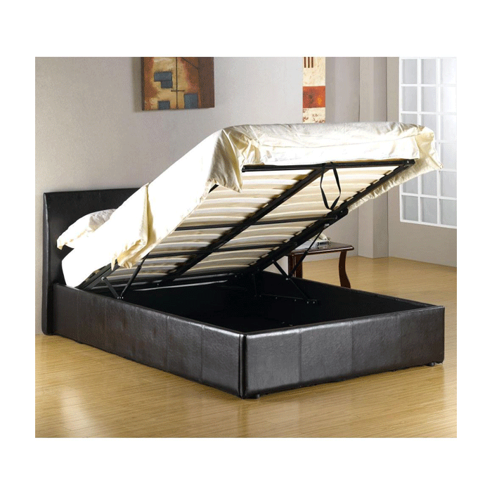 Luxury Redefined Purbeck Leather Effect High Headboard Ottoman Storage Bed Black - 4ft Small Double