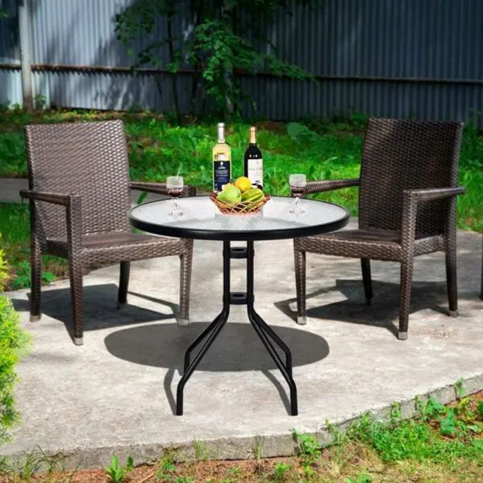 70 cm Patio Table with Tempered Glass Tabletop and Sturdy Metal Legs
