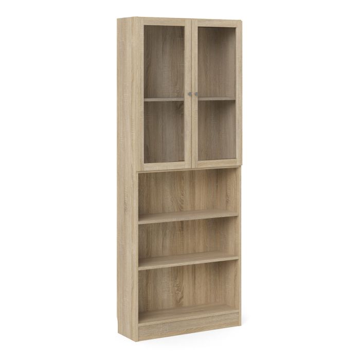 WRAYNE Tall Wide Display Cabinet with 4 Shelves and 2 Glass Doors - Oak