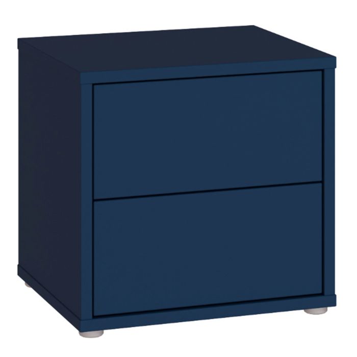 AVELINE Low Bedside Table Cabinet with 2 Push to Open Drawers - Night Blue