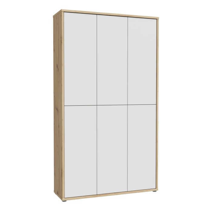 AVELINE Storage Cabinet with 6 Push to Open Doors - Artisan Oak with Light Grey
