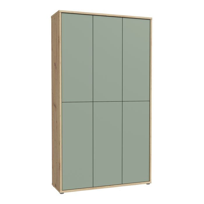 AVELINE Storage Cabinet with 6 Push to Open Doors - Artisan Oak with Sage Green