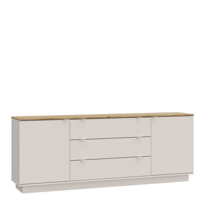 HELION Large Sideboard with 3 Drawers and 2 Doors - Mauvella Oak with Sand