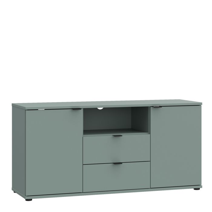 HELION TV Unit Cabinet with Open Shelf, Drawer and 2 Doors - Sage Green
