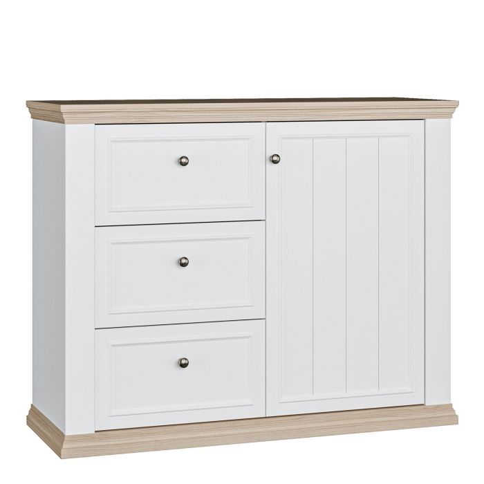 ELMRIDGE Sideboard with 3 Drawers and 1 Door - White with Riva Oak