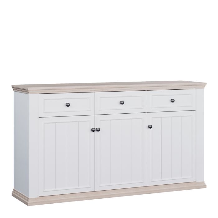 ELMRIDGE Sideboard with 3 Drawers and 3 Doors - White with Riva Oak