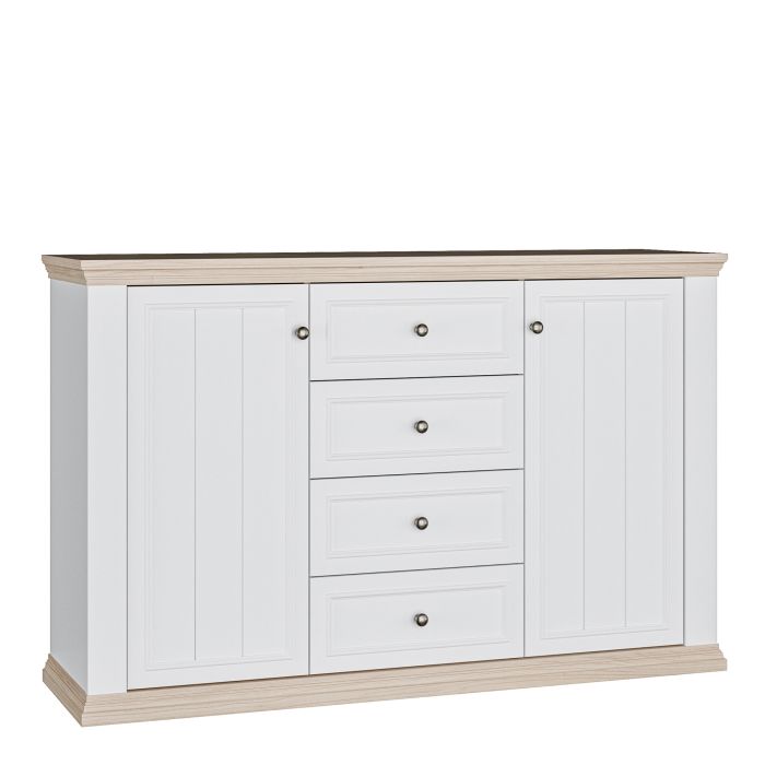 ELMRIDGE Sideboard with 4 Drawers and 2 Doors - White with Riva Oak