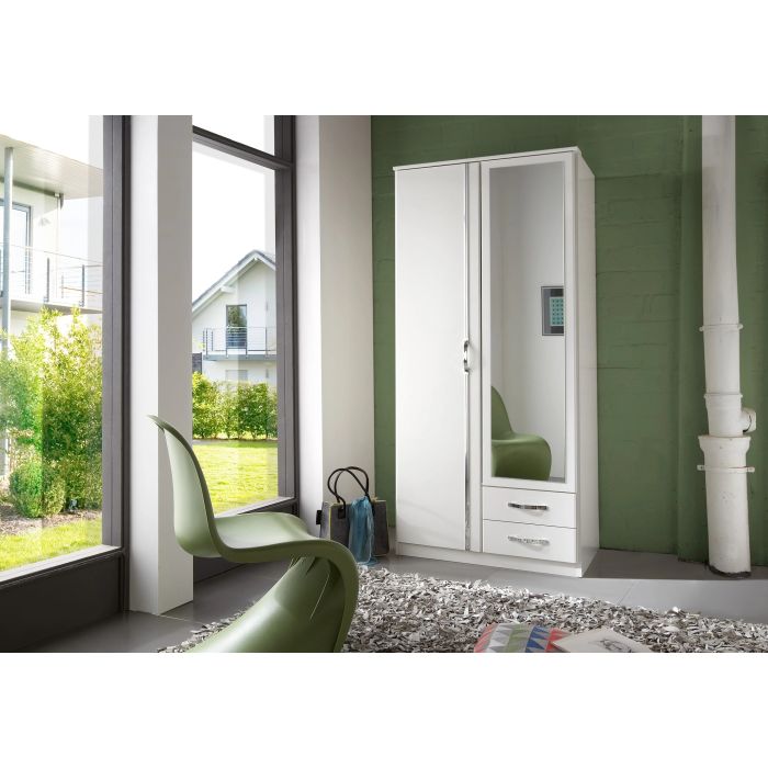 DAYTON 2 Door Mirrored Wardrobe with 2 Drawers White - 90cm