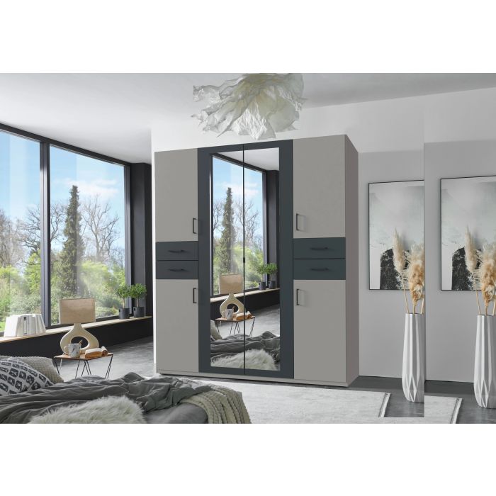 FENTON 4 Door Mirrored Wardrobe Grey - 180cm