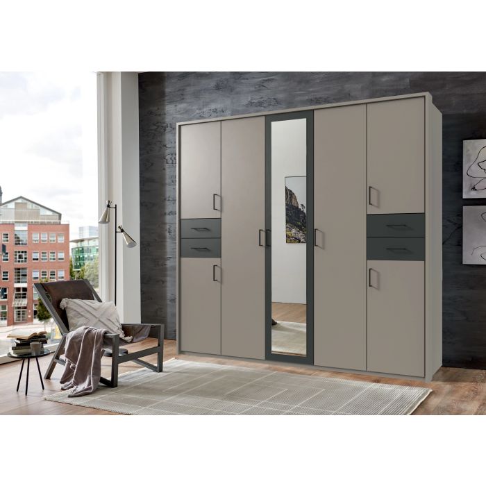 FENTON 5 Door Mirrored Wardrobe Grey - 225cm
