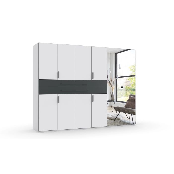 DEXO 6 Door Mirrored Wardrobe with 2 Drawers White - 270cm