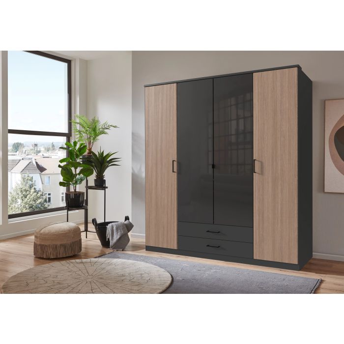 FURIA 4 Door Wardrobe with 2 Drawers Grey - 180cm